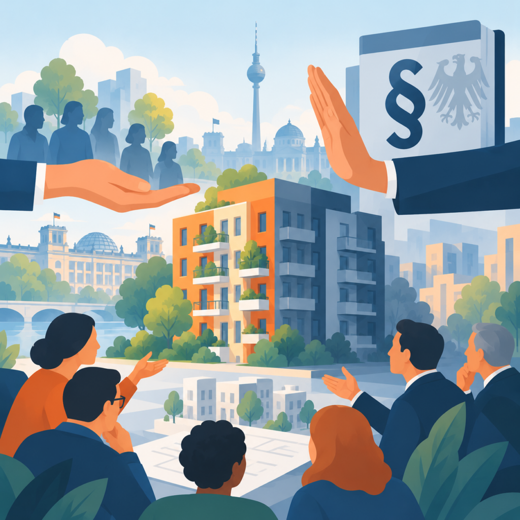 Zwischen Vergesellschaftung und Eigentumsschutz: In Berlin wird über die Zukunft großer Wohnungsbestände gestritten. Während das Land mögliche Modelle prüft, stehen zugleich bundesrechtliche Einschränkungen und die bislang unerprobte Anwendung von Artikel 15 des Grundgesetzes zur Debatte.